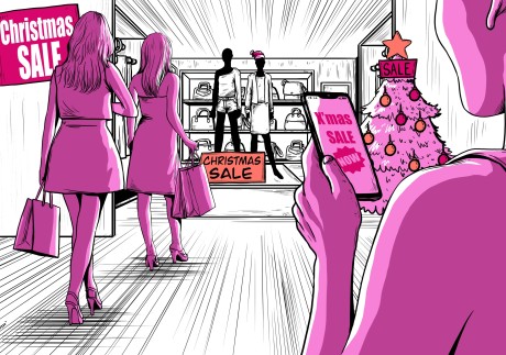 It’s beginning to look a lot like Christmas as Hong Kong malls roll out rebates, cash coupons to draw shoppers. Illustration: Lau Ka-kuen