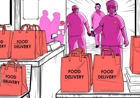 Struggling Hong Kong restaurant owners found some relief this year by hopping on the food-delivery bandwagon that has been growing in recent years. Illustration: Sierra Chiao