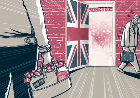 Analysts say the battered British economy will receive a welcome boost from the arrival of a significant number of educated or rich Hongkongers. Illustration: Lau Ka-kuen