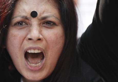 An activist at a protest rally in Kathmandu. Hundreds of women’s right activists and their supporters rallied in Nepal’s capital in February to call for an end to violence and discrimination against women. Photo: AP