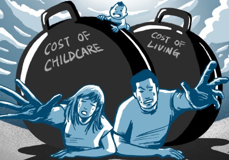 A lack of affordable childcare is making many young Chinese couples think twice about having children. Illustration: Lau Ka-kuen