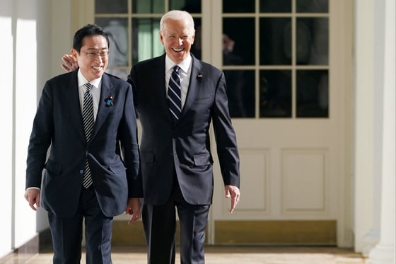 Joe Biden and Fumio Kishida at the White House on Friday. Photo: Reuters 