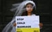 A 10-year-old actress plays the role of a girl forced into marriage for an Amnesty International campaign. Photo: AFP