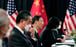 Yang Jiechi (centre) and Wang Yi (left) led the Chinese delegation in Anchorage, Alaska. Photo: AFP