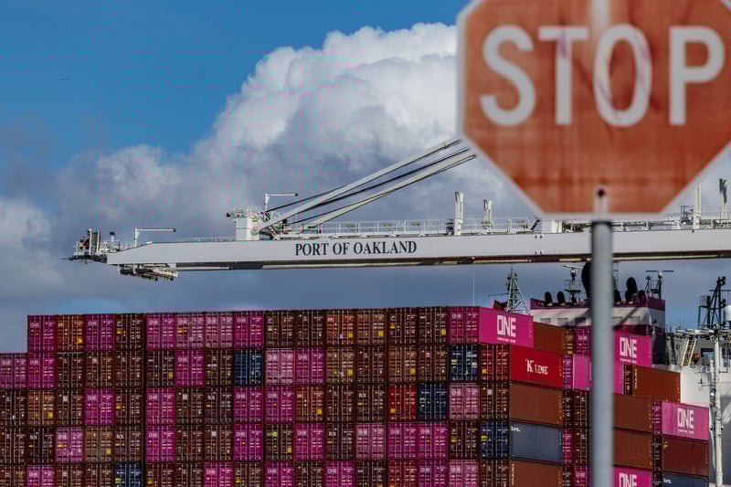 A ship full of containers is seen at the port of Oakland, US on March 6, 2025. Photo: Reuters